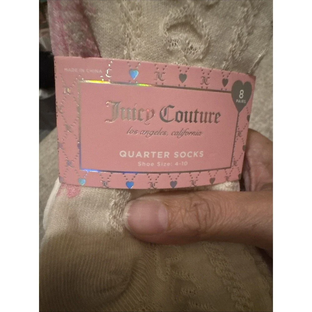 NWT Juicy Couture Pack Of 8 Pairs Of Quarter Socks - Shoe Sz 4-10 - Hearts